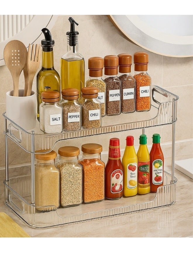منظم أكريليك من طبقتين قابل للتكديس لتوفير المساحة – رف تخزين شفاف متعدد الاستخدامات لتنظيم التوابل والعُلب والمعلبات على سطح الطاولة أو داخل الخزانة وخزانة المؤن – منظم مطبخ عملي بمقاس 30×25 سم - Image 1