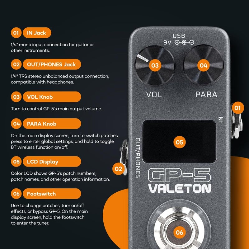Valeton GP-5 Compact Multi-Effects Processor â€“ SnapTone & IR Loader, 100+ Effects, Bluetooth, USB Audio Interface - Image 3