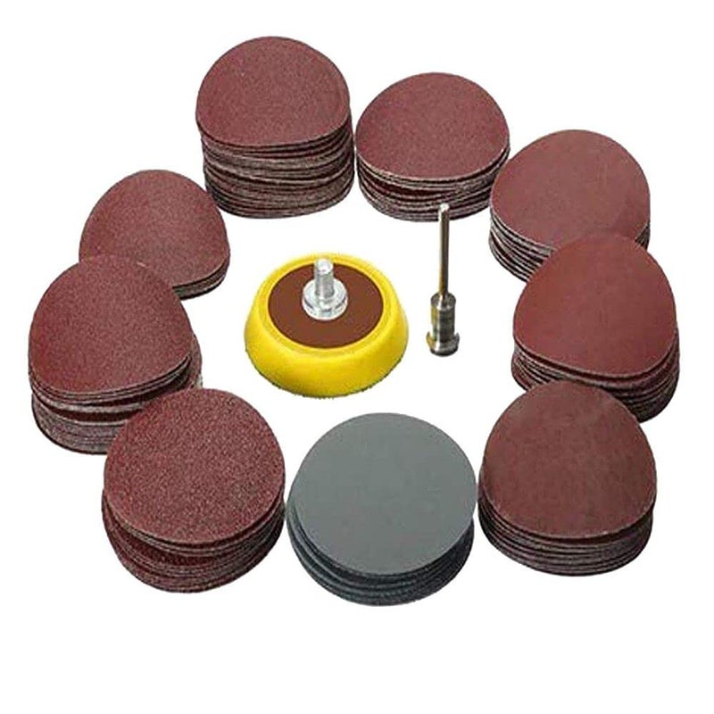 Diy Crafts CT-DIY-HI-37393 60/80/100/120/240 1" Backer Plate 1/8inch Shank, Loop Sanding Pad Mixed Polishing, Pack of 75, Combo Set, Brawn & Hook & Loop (Brown) - Image 1