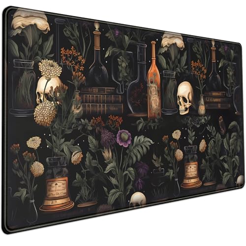 Mechanical Cattle Vintage Aesthetic XL Extended Large Gaming Mouse Pad Black Academia Mystical Green Plant Design Computer Laptop Keyboard and Mouse Mat Desktop Protector 315 x 158 in - Image 1