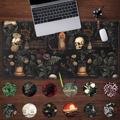 Mechanical Cattle Vintage Aesthetic XL Extended Large Gaming Mouse Pad Black Academia Mystical Green Plant Design Computer Laptop Keyboard and Mouse Mat Desktop Protector 315 x 158 in - Image 3