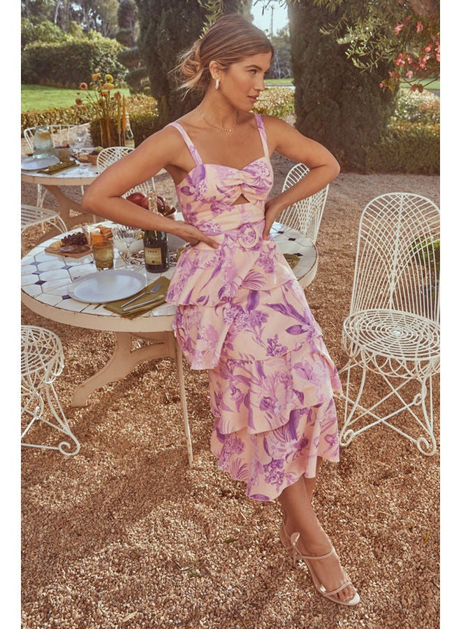 Lipsy London Cut Out Belted Sweetheart Neck Tiered Midi Dress  - Image 3