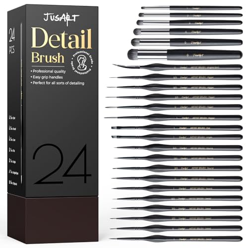 JusArt 24-Piece Detail Paint Brush Set, Miniature Paint Brushes for Models, Acrylic Oil Watercolor, Professional Fine Detail Brushes for Adults & Miniature Painters - Image 1