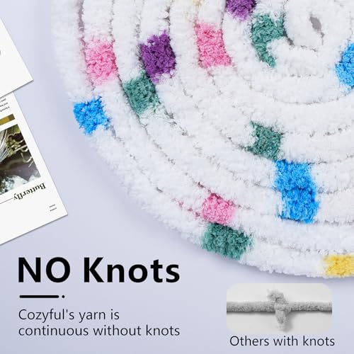 Cozyful Chunky Yarn for Hand Knitting - #10 Chunky Chenille Blanket Yarn, Jumbo Big Thick Chunky Yarns for Crocheting, Tie Dye Bulky Knit Yarns, 8 Skein (20 yds 8 oz Each Skein), Rainbow & White - Image 4
