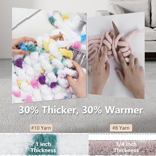 Cozyful Chunky Yarn for Hand Knitting - #10 Chunky Chenille Blanket Yarn, Jumbo Big Thick Chunky Yarns for Crocheting, Tie Dye Bulky Knit Yarns, 8 Skein (20 yds 8 oz Each Skein), Rainbow & White - Image 3