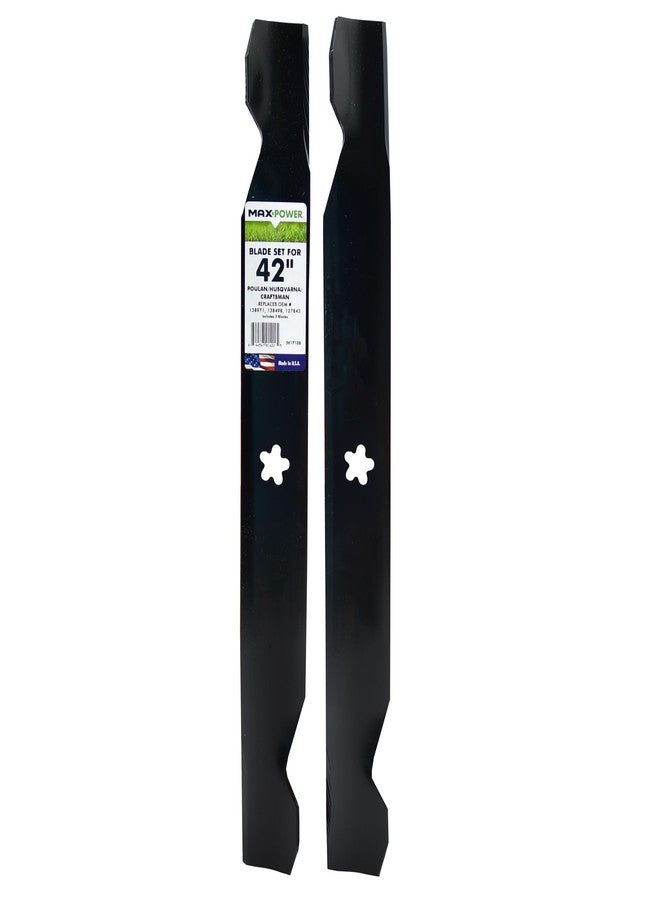 مجموعة شفرات ماكس باور 561713B ثنائية القطع لماكينات قص العشب من بولان/هوسكفارنا/كرافتسمان مقاس 42 بوصة، بديل للأرقام 138498، 138971، 138971X431، 532138971، 53-21278-43، 53-21384-98، لون أسود - Image 1