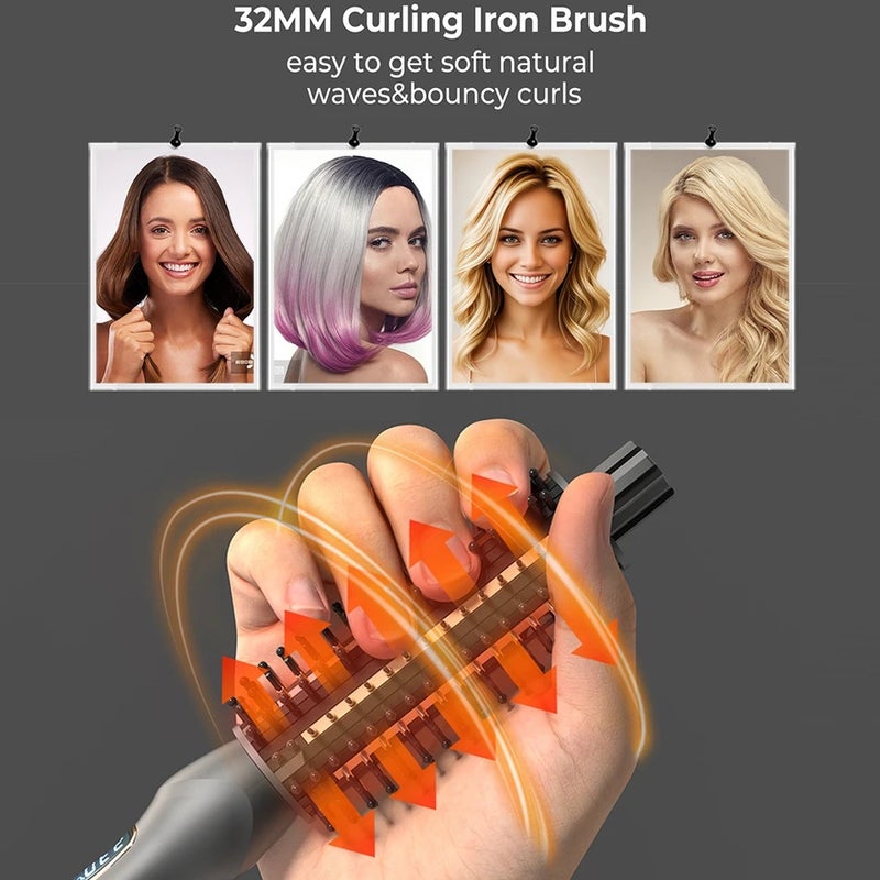 UKLISS 32mm Curling Iron Brush Ceramic Ionic Hair Curler Straightener Anti-Scald Volumizing Iron Heated Brush Electric Hot Comb - Image 4