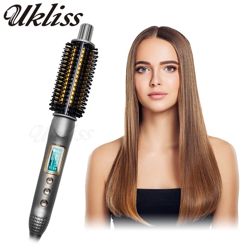 UKLISS 32mm Curling Iron Brush Ceramic Ionic Hair Curler Straightener Anti-Scald Volumizing Iron Heated Brush Electric Hot Comb - Image 1