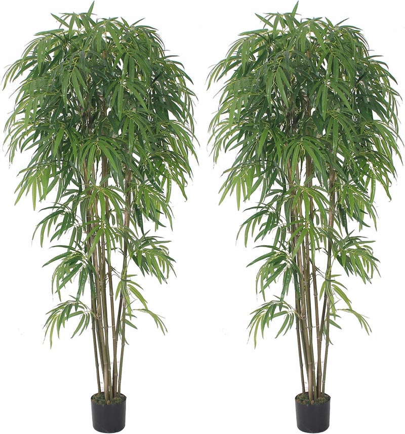 AMERIQUE 691322305166 Gorgeous  Massive 7 Bamboo Trees Artificial Silk Plant with UV Protection with Nursery Plastic Pots Feel Real Technology Super Quality Pack of 2 84 Each Green - Image 1