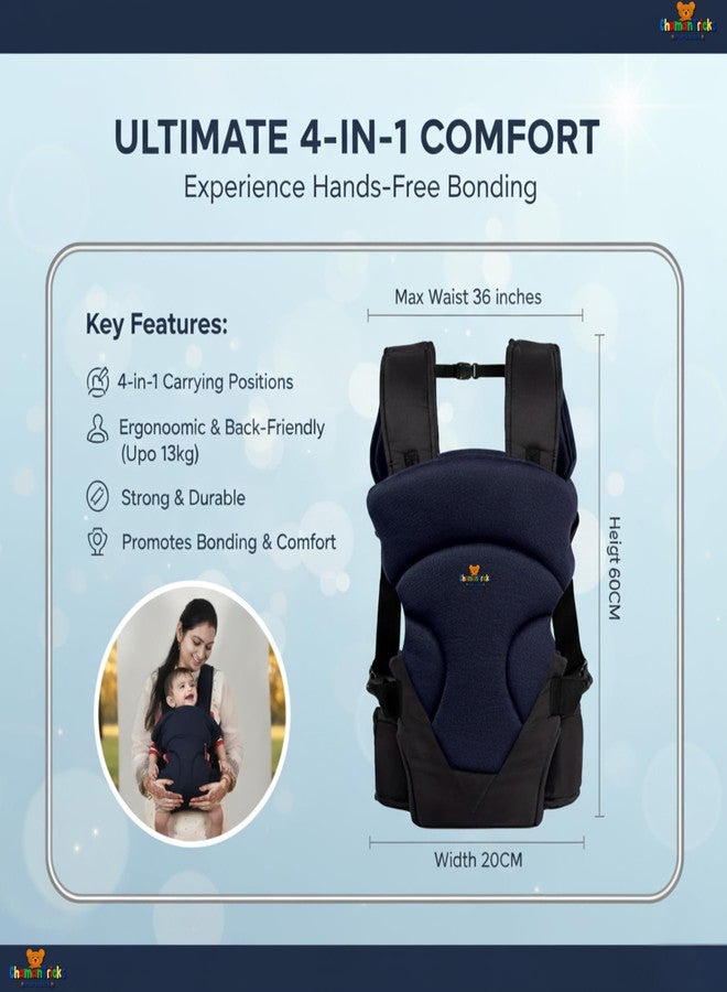 Chamantricks Baby Carrier Bag, Infant Holder for New Born, Baby Carrier Bag for 0 to 3 Year Baby - 4 in 1 Comfortable and Adjustable Bag with an Ergonomic Solution for Baby Up to 3 Years (Navy Blue) - Image 4