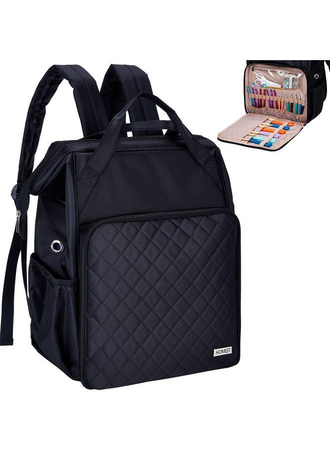 حقيبة ظهر للحياكة ومنظم تخزين من الكروشيه وحامل خيوط كبير مع جيب أمامي مخصص لإكسسوارات ومستلزمات الكروشيه باللون الأسود - Image 1