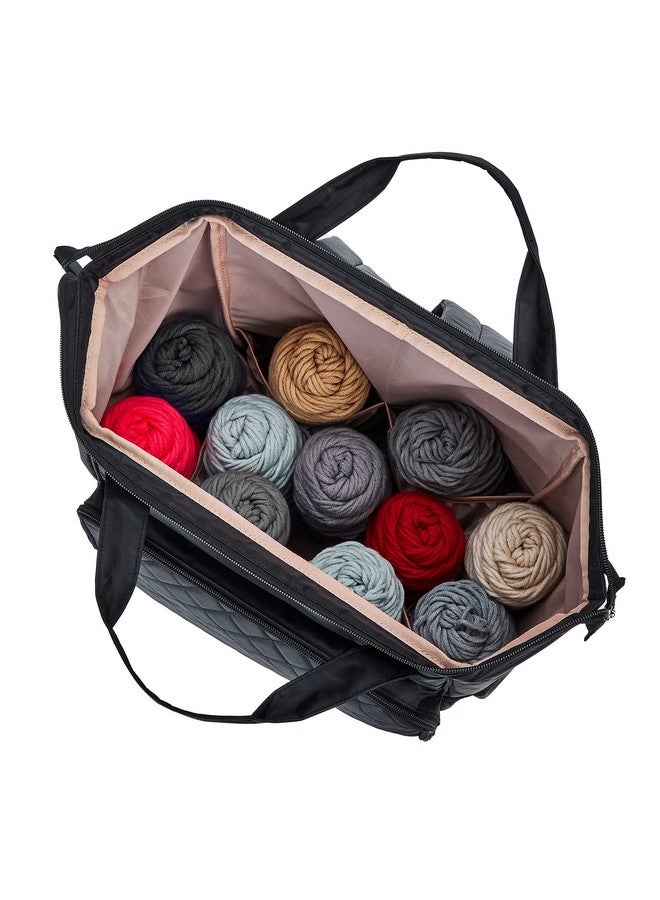 حقيبة ظهر للحياكة ومنظم تخزين من الكروشيه وحامل خيوط كبير مع جيب أمامي مخصص لإكسسوارات ومستلزمات الكروشيه باللون الأسود - Image 4