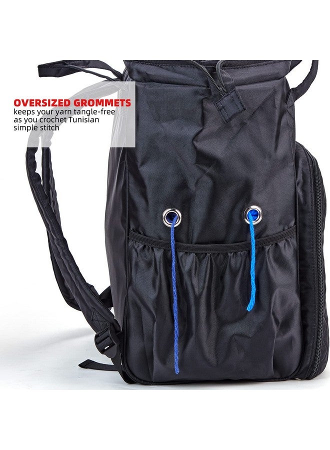 حقيبة ظهر للحياكة ومنظم تخزين من الكروشيه وحامل خيوط كبير مع جيب أمامي مخصص لإكسسوارات ومستلزمات الكروشيه باللون الأسود - Image 5