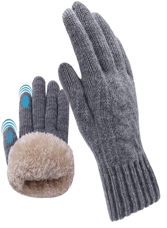Beurlike Wool Winter Gloves for Men Women Fleece lined Touchscreen Warm Thermal Snow Cable Knit Gloves for Cold Weather Gift(Grey) - Image 1