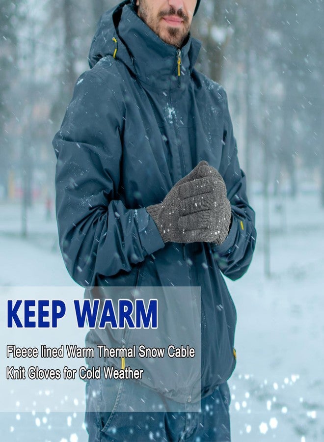 Beurlike Wool Winter Gloves for Men Women Fleece lined Touchscreen Warm Thermal Snow Cable Knit Gloves for Cold Weather Gift(Grey) - Image 5