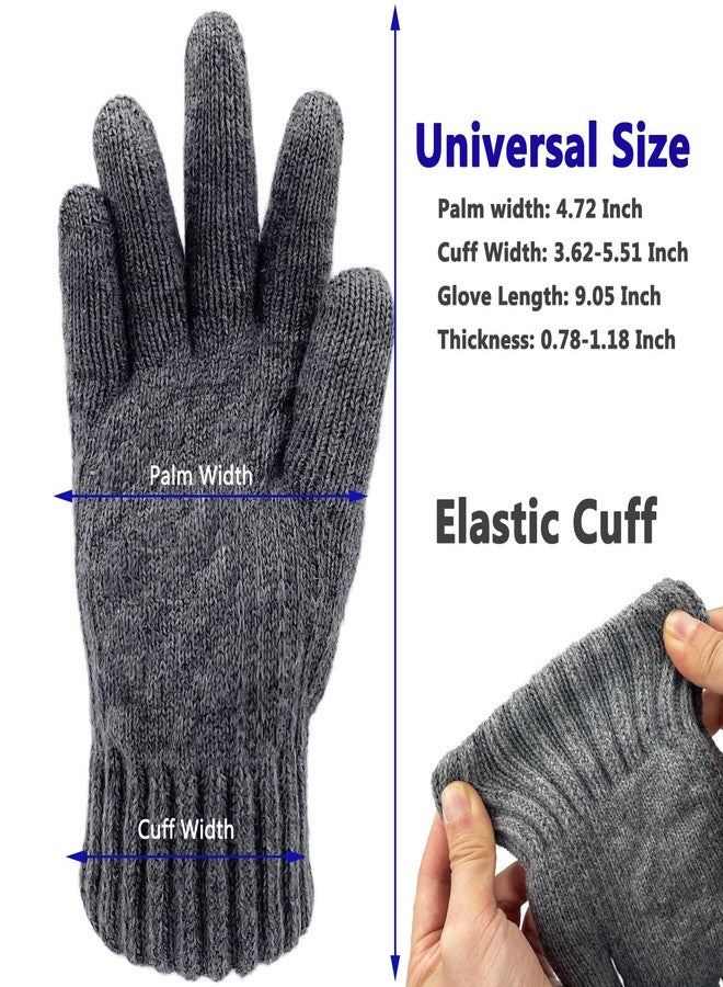 Beurlike Wool Winter Gloves for Men Women Fleece lined Touchscreen Warm Thermal Snow Cable Knit Gloves for Cold Weather Gift(Grey) - Image 2