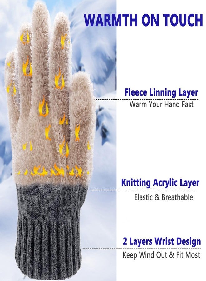 Beurlike Wool Winter Gloves for Men Women Fleece lined Touchscreen Warm Thermal Snow Cable Knit Gloves for Cold Weather Gift(Grey) - Image 3