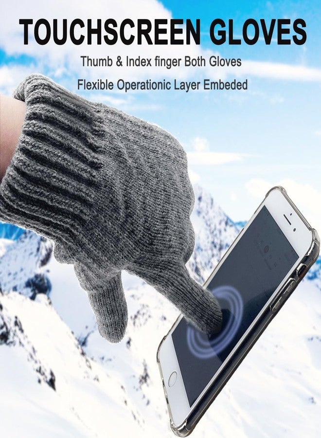 Beurlike Wool Winter Gloves for Men Women Fleece lined Touchscreen Warm Thermal Snow Cable Knit Gloves for Cold Weather Gift(Grey) - Image 4