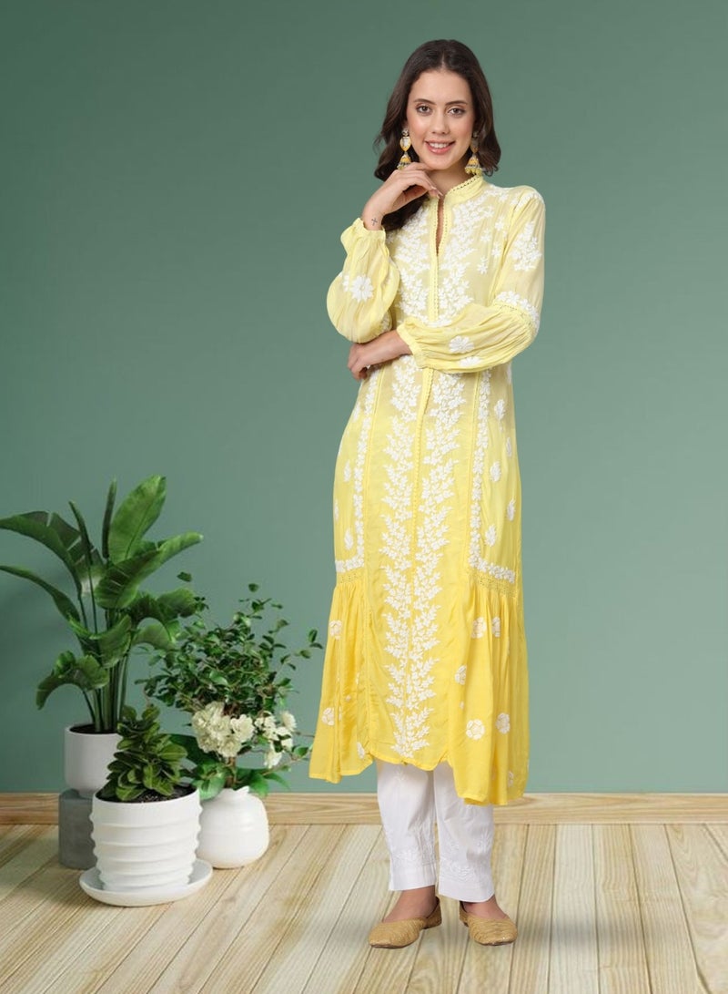 Alaya Women Hand Embroidered Chikankari Cotton Kurta-AL3888  - Image 1