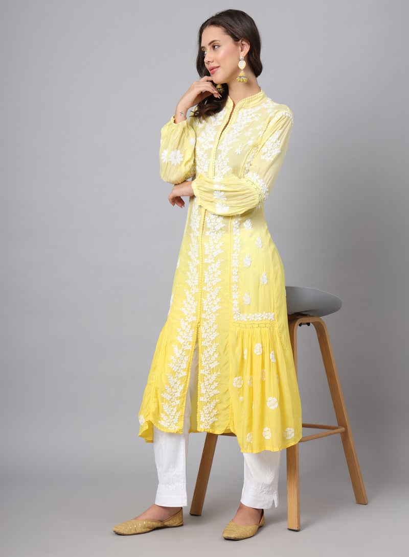 Alaya Women Hand Embroidered Chikankari Cotton Kurta-AL3888  - Image 2