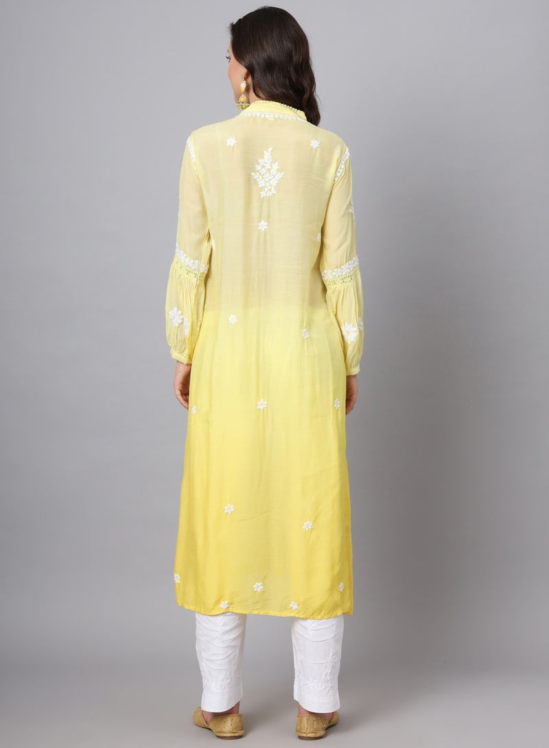 Alaya Women Hand Embroidered Chikankari Cotton Kurta-AL3888  - Image 3