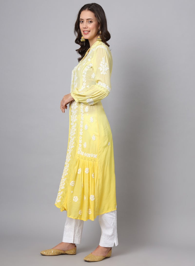 Alaya Women Hand Embroidered Chikankari Cotton Kurta-AL3888  - Image 4