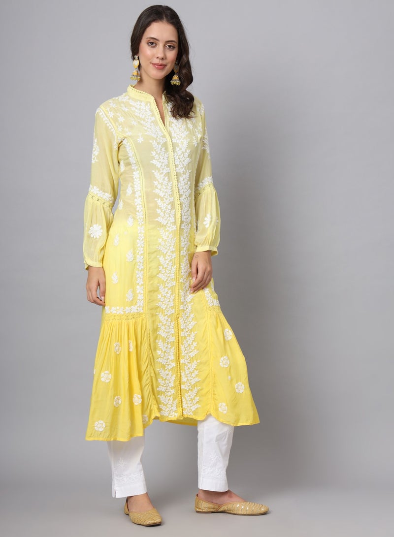 Alaya Women Hand Embroidered Chikankari Cotton Kurta-AL3888  - Image 5