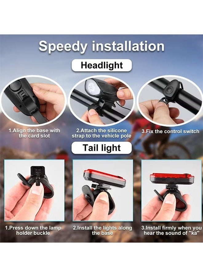 Ba Love Bicycle Light Set, Bicycle LED Power Beam Front and Back Light, Bike Light Front and Back, USB Bicycle Light with Loud Horn, 3 Lighting Modes Waterproof Cycling Light Bike tail light, Rechargeable Bicycle Led Headlight Front Lamp - Image 2