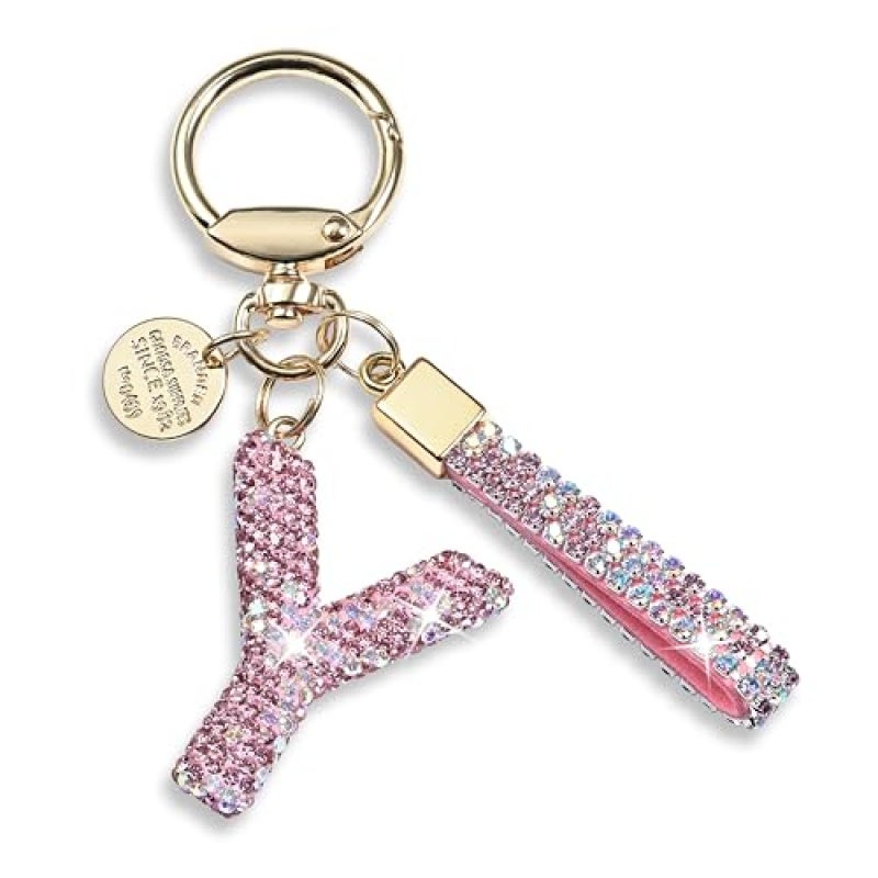 Shiny Initial Letter Keychain Simulated Diamond Charm - Sparkly Personalized Initial Pendant for Women Girls Backpack Purse Accessory Key Ring - Image 1