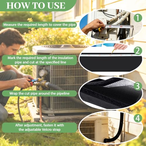 GUBEARE 3 Layers HVAC Copper Pipe Insulation Cover, 78.7''x11.8'' Outdoor AC Pipe Insulation, 600d Oxford Air Conditioner Line Insulation Sleeve for Central Mini Splits, All-Season Waterproof and Sunproof - Image 4