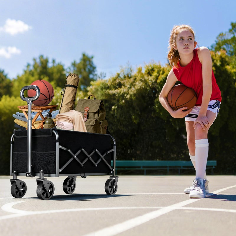 Yollber Wagons Carts Foldable, 360 Lbs with Adjustable Handle, Black Lightweight Portable, Collapsible Wagon for Camping, Shopping, Sports, Travel, Garage and Gardening Storage with Drink Holders - Image 2