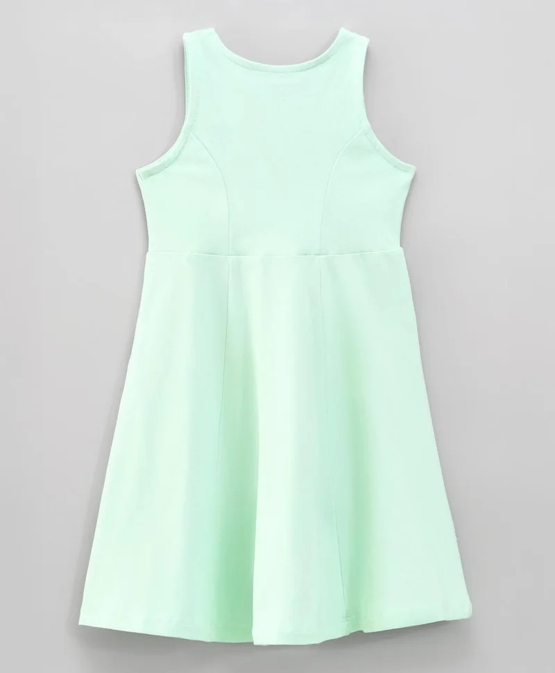 Primo Gino Primo Gino Princess Cut Sleeveless Dress in Stretchable Pique Fabric with Sea Shell Badge - Green