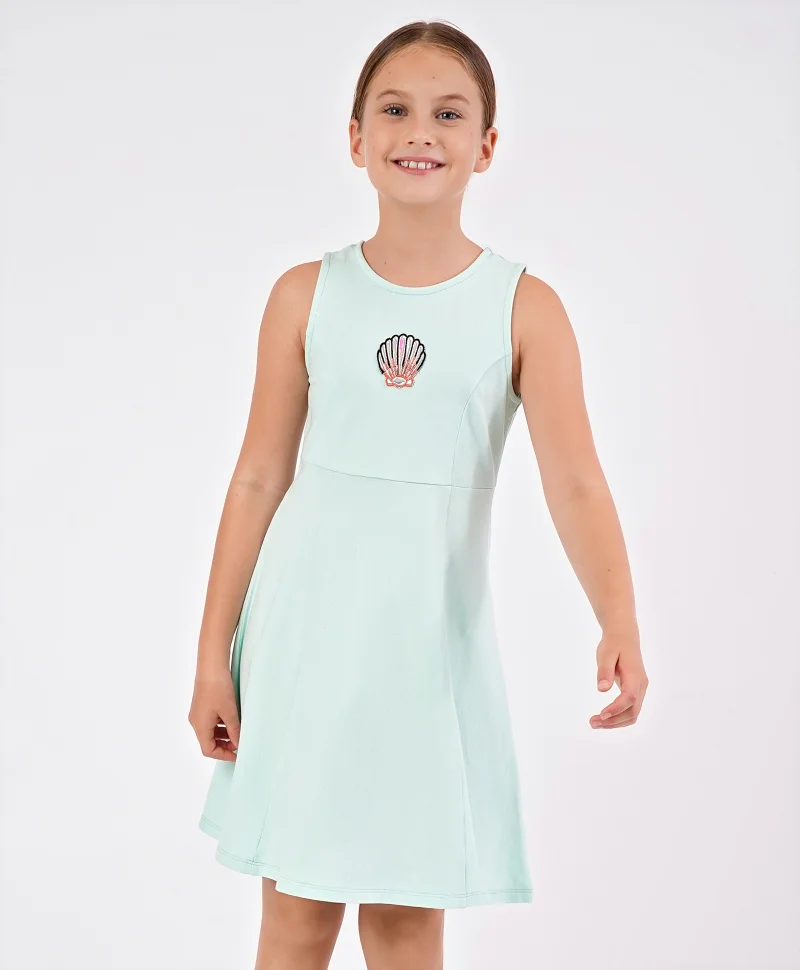 Primo Gino Primo Gino Princess Cut Sleeveless Dress in Stretchable Pique Fabric with Sea Shell Badge - Green