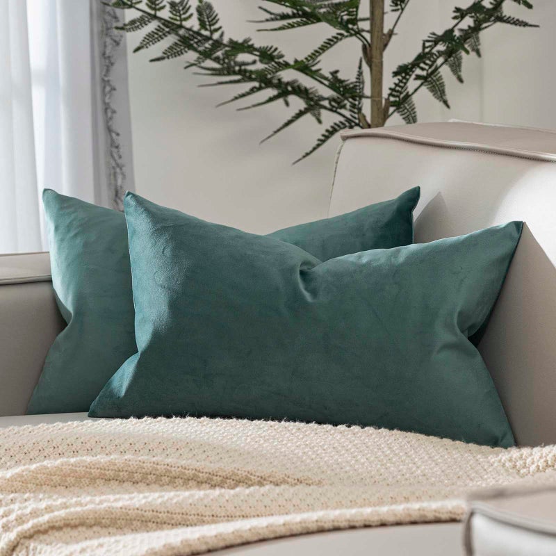 JUSPURBET Emerald Lumbar Velvet Throw Pillow Covers 16x24 inch Set of 2 for Living Room Couch Sofa Bedroom Decorative Rectangle Solid Soft Cushion Cases with Invisible Zipper - Image 1