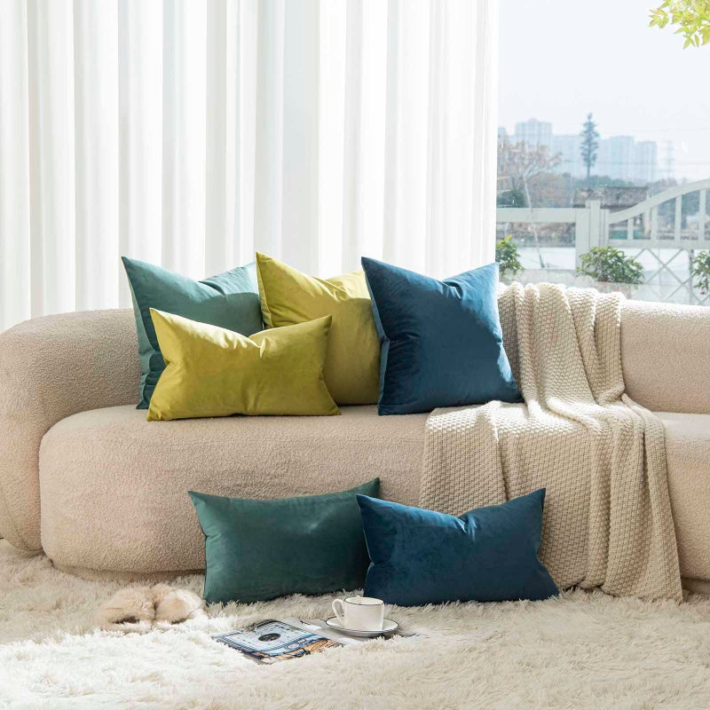 JUSPURBET Emerald Lumbar Velvet Throw Pillow Covers 16x24 inch Set of 2 for Living Room Couch Sofa Bedroom Decorative Rectangle Solid Soft Cushion Cases with Invisible Zipper - Image 2
