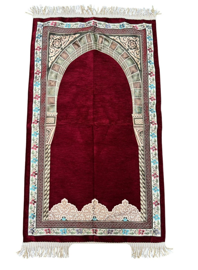 Sky Shine Ottoman Burgundy Arch – Premium Velvet Prayer Rug (Laleli-B) - Image 1
