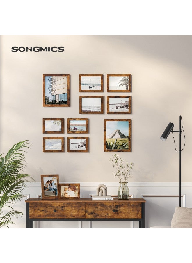 SONGMICS Picture Frames, 10 Pack Collage Picture Frames with Two 8x10, Four 5x7, Four 4x6, Photo Frame Set for Wall Gallery Decor, Hanging or Tabletop Display, Clear Glass Front, Rustic Brown