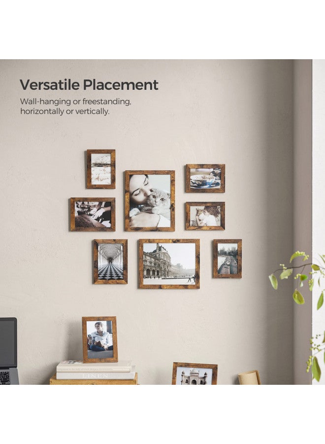 SONGMICS Picture Frames, 10 Pack Collage Picture Frames with Two 8x10, Four 5x7, Four 4x6, Photo Frame Set for Wall Gallery Decor, Hanging or Tabletop Display, Clear Glass Front, Rustic Brown