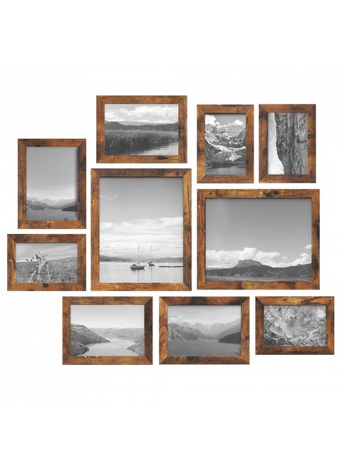 SONGMICS Picture Frames, 10 Pack Collage Picture Frames with Two 8x10, Four 5x7, Four 4x6, Photo Frame Set for Wall Gallery Decor, Hanging or Tabletop Display, Clear Glass Front, Rustic Brown