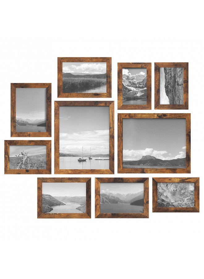 SONGMICS Picture Frames, 10 Pack Collage Picture Frames with Two 8x10, Four 5x7, Four 4x6, Photo Frame Set for Wall Gallery Decor, Hanging or Tabletop Display, Clear Glass Front, Rustic Brown