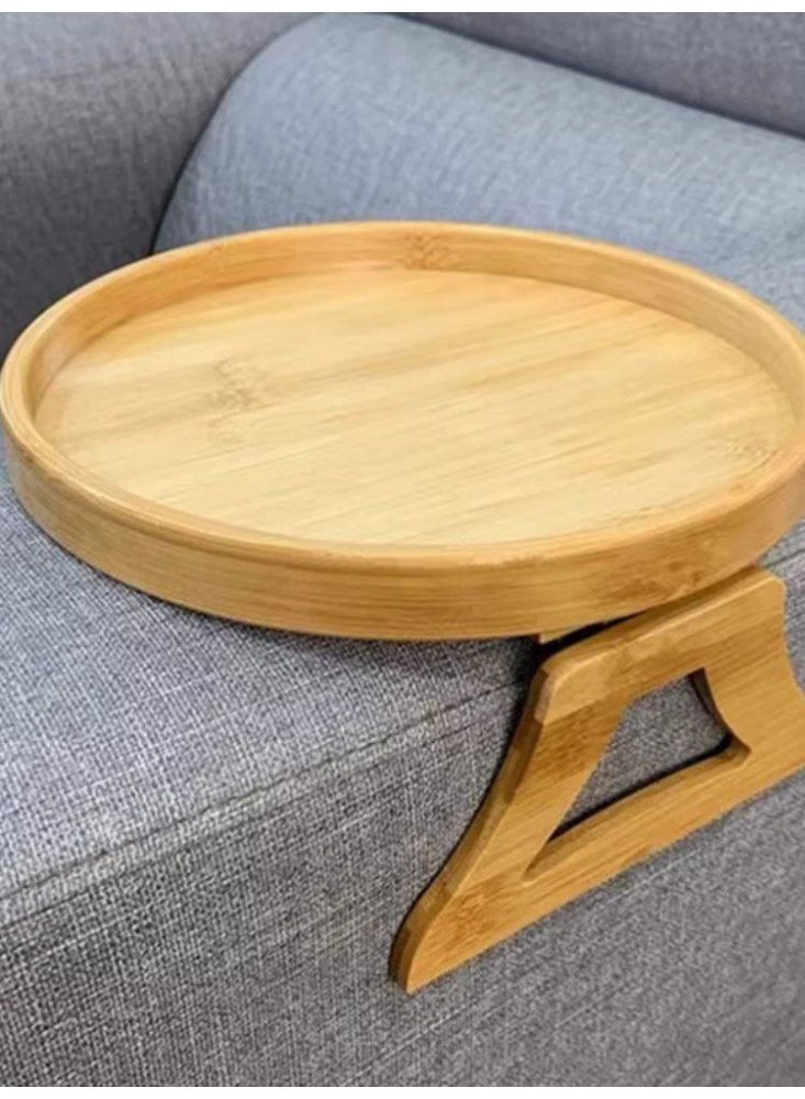 ناما ترابيزة صينية بمشبك خيزران تثبت بذراع الكنبة، مناسبة للمنزل والمشروبات مع مساحة للريموت كنترول ومثالية كحامل للوجبات الخفيفة، لون خشبي، من ايجرارك - Image 1