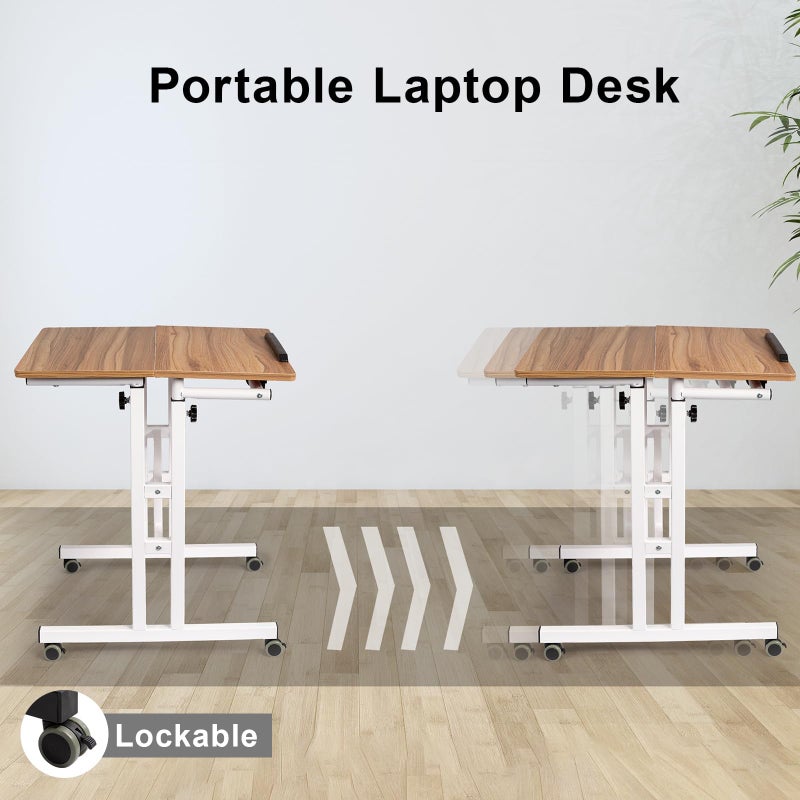 Hadulcet Mobile Standing Desk with Charging Station, Adjustable Standing Computer Desk, Standing Adjustable Laptop Cart with Wheels for Home Office Classroom Vintage Oak - Image 5