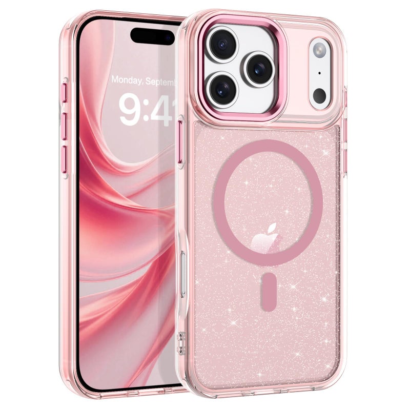 BENTOBEN Magnetic for iPhone 17 Pro Max Case,Clear Sparkly Glitter Phone Case [Compatible with MagSafe] Shockproof Cute Anti-Slip Anti-Yellow Women Girl Protective Cover for iPhone 17 Pro Max,Pink - Image 1