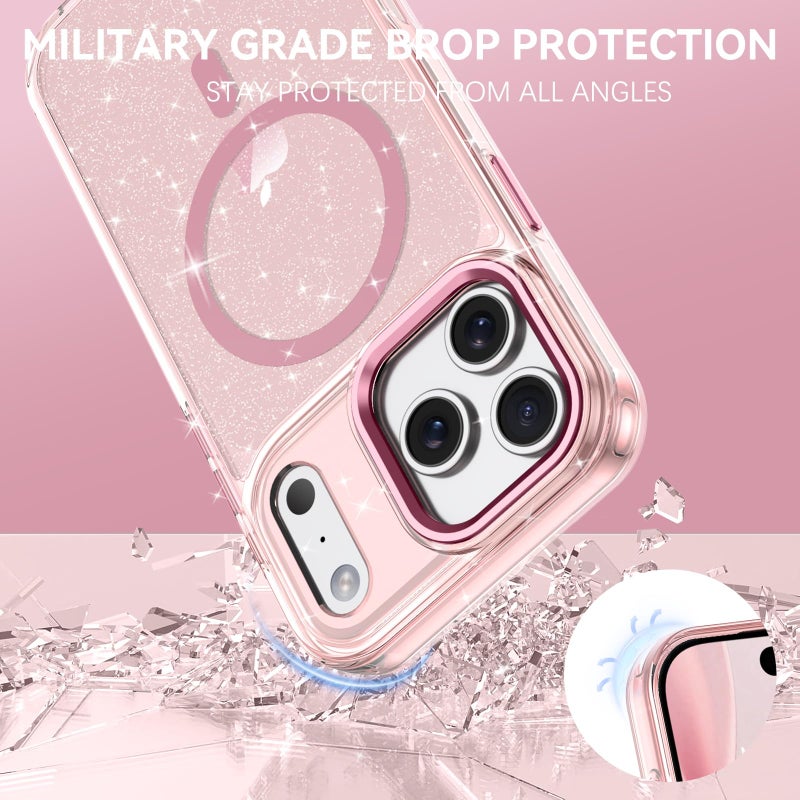 BENTOBEN Magnetic for iPhone 17 Pro Max Case,Clear Sparkly Glitter Phone Case [Compatible with MagSafe] Shockproof Cute Anti-Slip Anti-Yellow Women Girl Protective Cover for iPhone 17 Pro Max,Pink - Image 2
