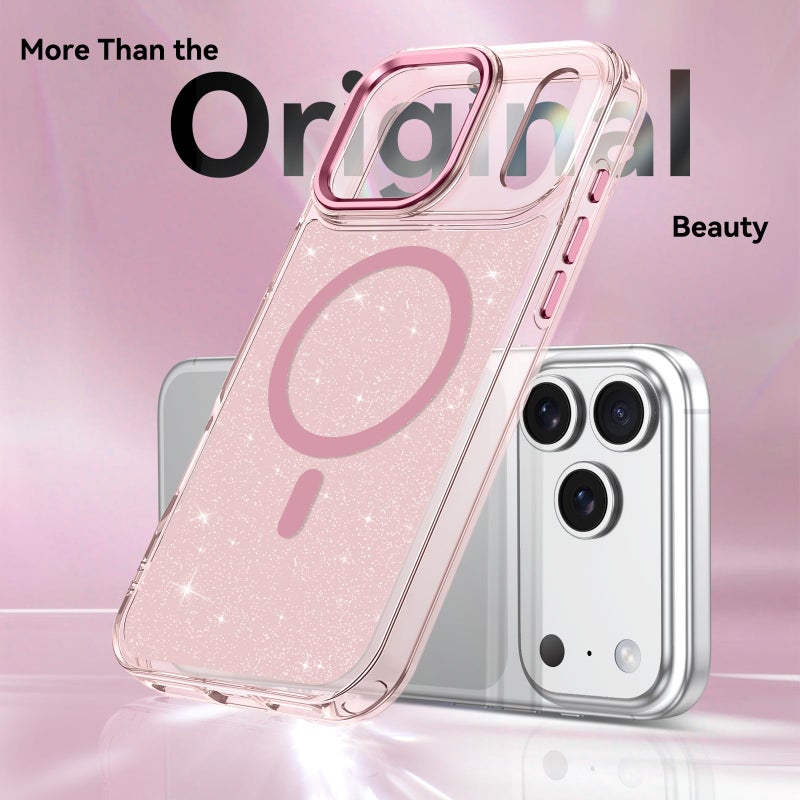 BENTOBEN Magnetic for iPhone 17 Pro Max Case,Clear Sparkly Glitter Phone Case [Compatible with MagSafe] Shockproof Cute Anti-Slip Anti-Yellow Women Girl Protective Cover for iPhone 17 Pro Max,Pink - Image 4
