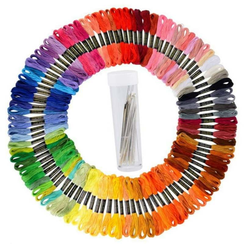 Embroidery Floss 100 Vibrant No-duplicate Cotton Skeins With Color-coded Labels - Multi-purpose Craft Floss With 30 Sturdy Needles 2 Threaders Rainbow Floss Kit For Embroidery Enthusiasts Beginners DI - Image 1