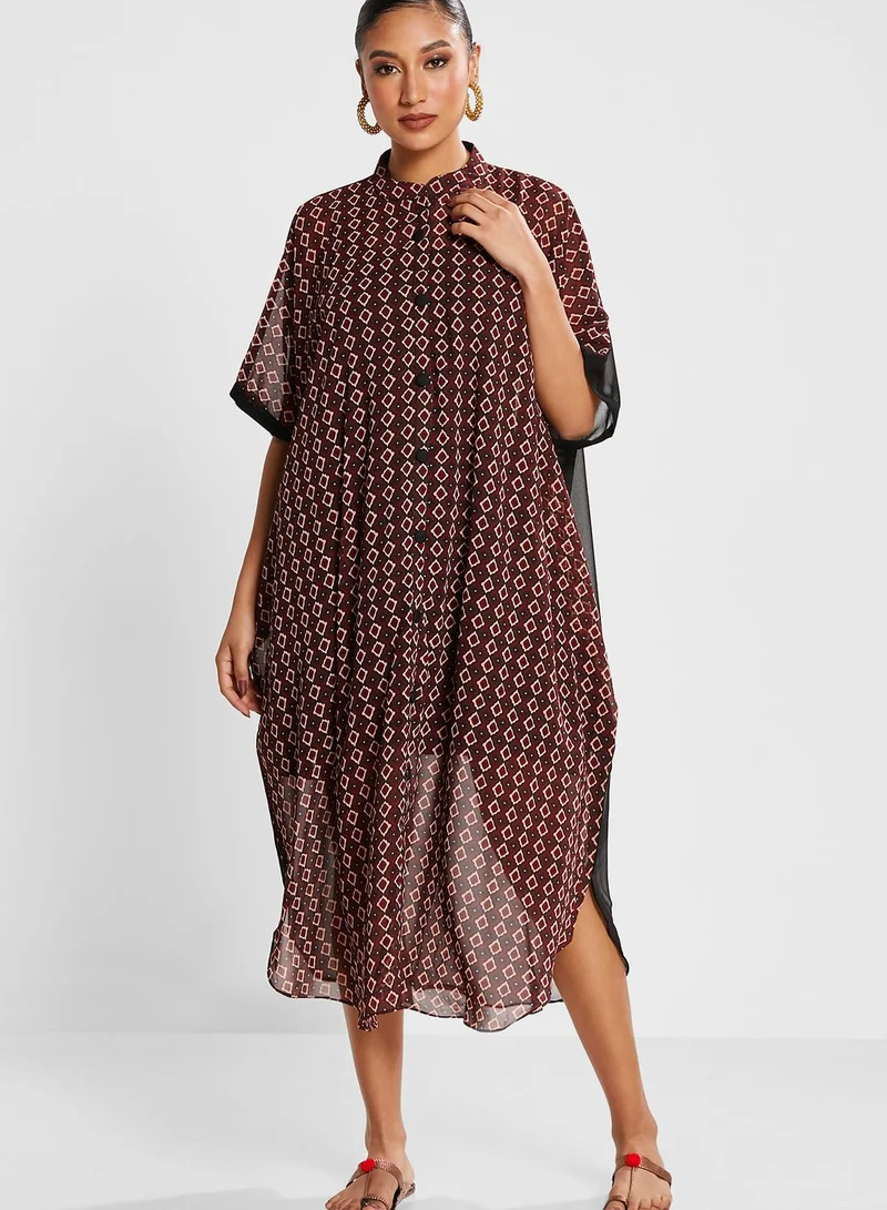INDDUS Geometric Print Kaftan Dress
