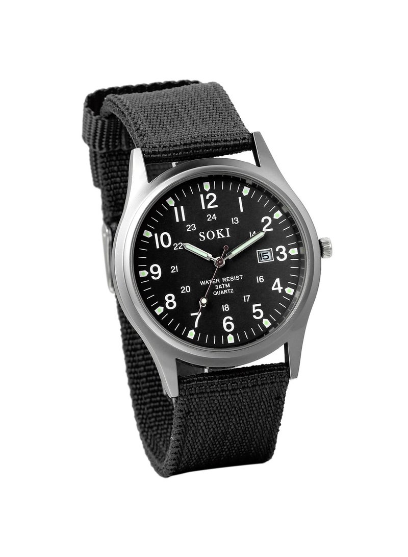 Men's Military Sport Watch with Nylon Strap, Analog Quartz and Date Display - Image 1