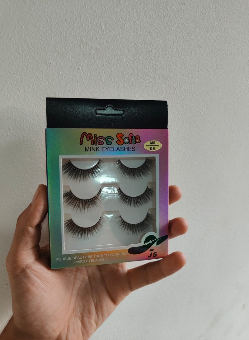 Generic Professional 3 Pairs Of Mink Eyelashes -Natural hair  MISS SOFIA-MS/05 - Image 1