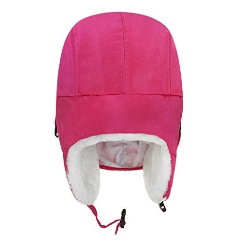 Fakeface Unisex Kids Teens Girls Boys Faux Fur Winter Warm Trapper Hat with Ear Flaps,Windproof Face Mask Fleece Thermal Outdoor Snow Ski Russian Ushanka Cap Trapper Trooper Pilot Aviator Hat Headwear - Pink - - Image 5